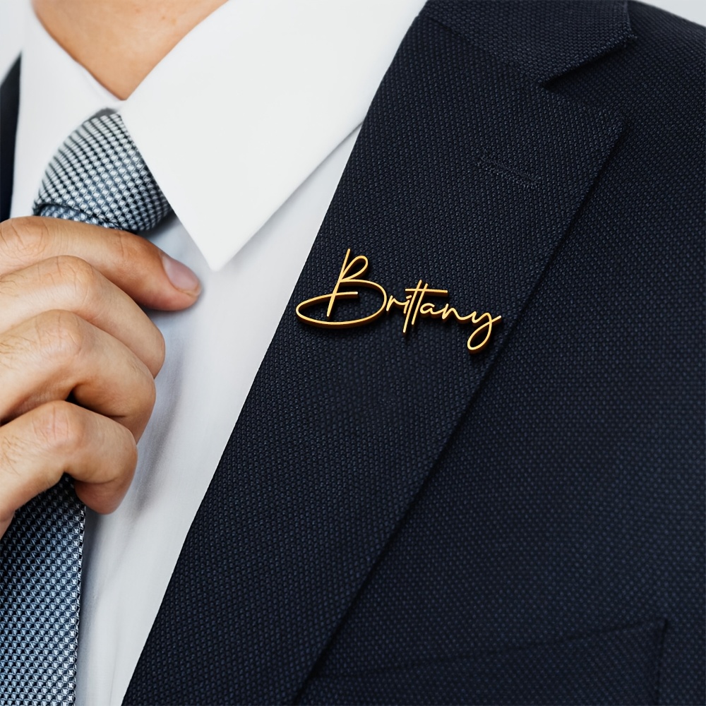 Personalized Golden Stainless Steel Name Brooch, Custom Gift